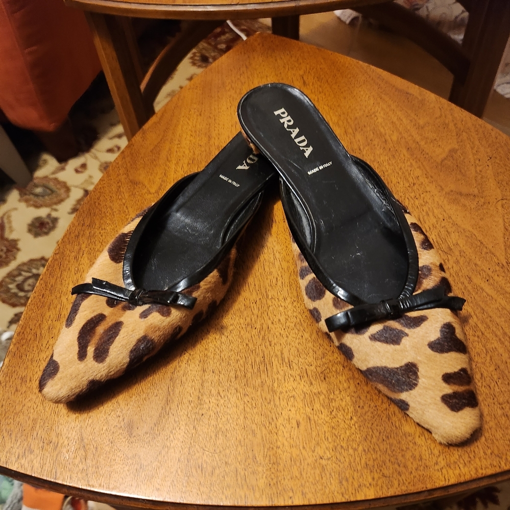 Prada Vintage Pony Hair  Leopard Print Mules Size 36.5 ( US size 6)